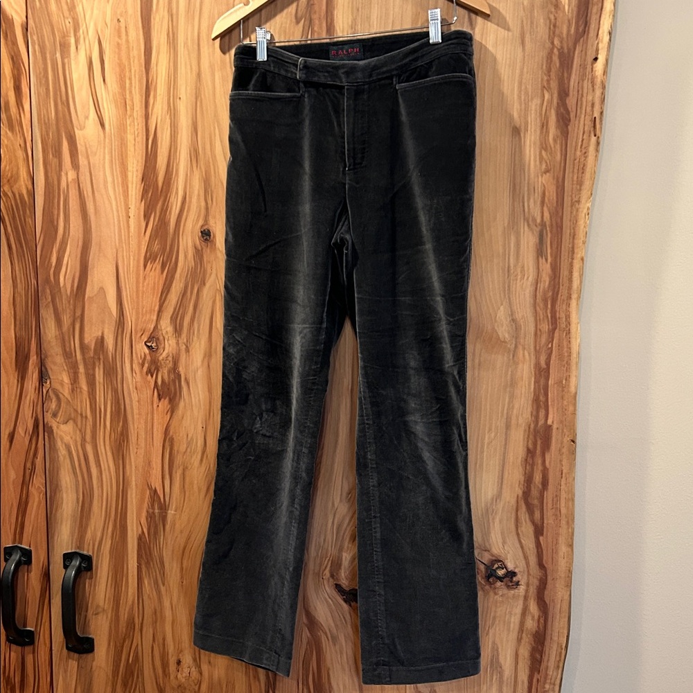 Ralph Lauren Grey Velvet Straight-Leg Pants
